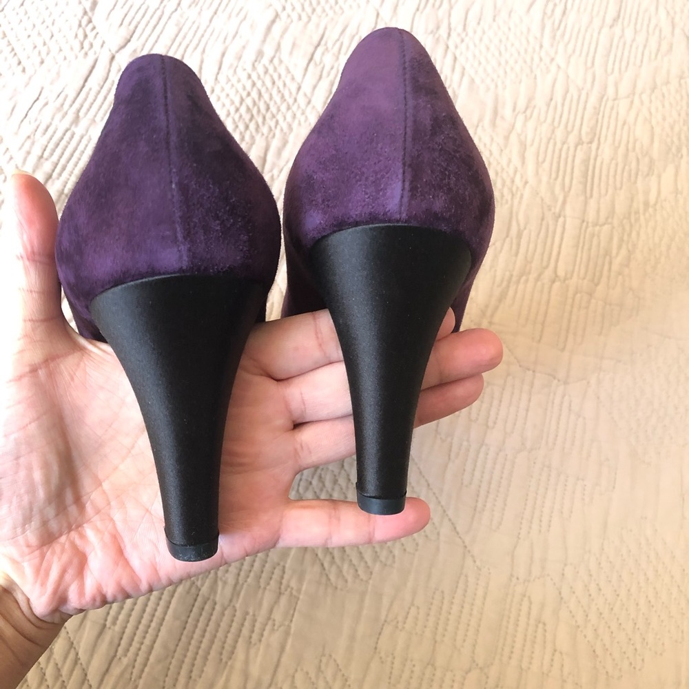 Auth CHANEL purple suede satin black cap point toe pumps heel NEW Gabrielle Coco - Picture 7 of 17